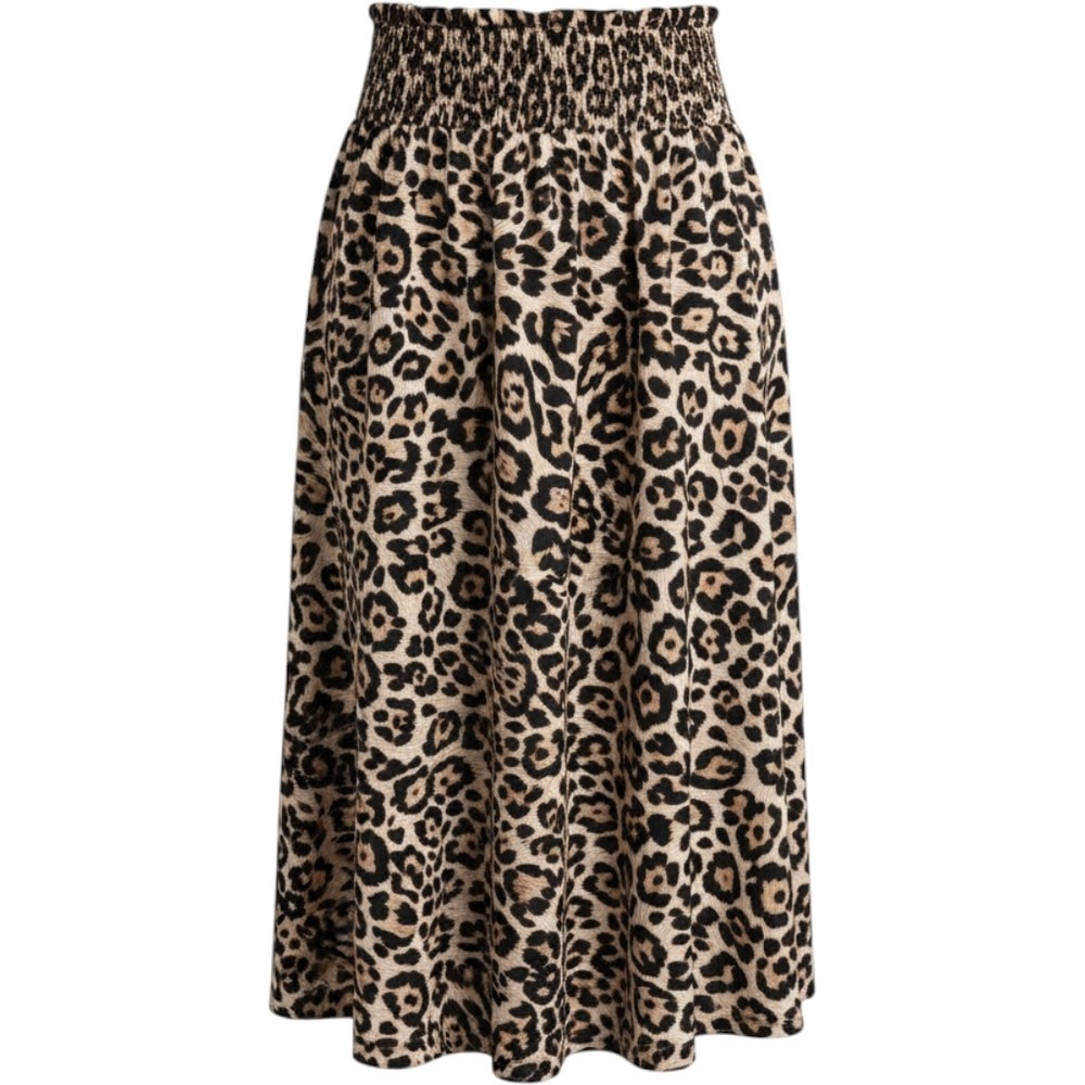 Chesley Leopard Print Smocked dress Plus Size 2X Tan Black Animal